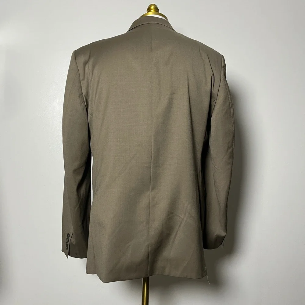 Calvin Klein Suit Mens 46L 40W Tan Solid Wool 2 Button Notch Lapel‎ Modern